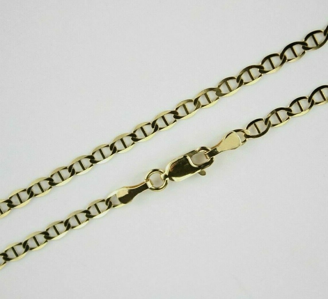 10K Solid Yellow Gold Mariner Anchor Link Chain Necklace 3mm Men Women 16″~30″