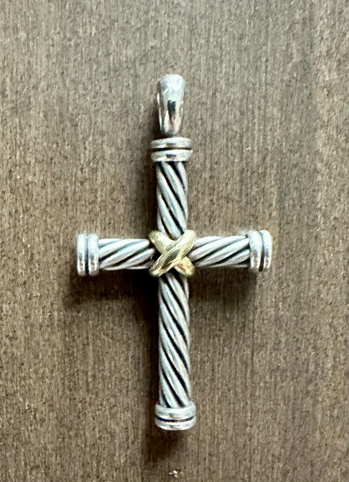 David Yurman Cable Cross Pendant Sterling Silver & 18K Gold 19mmx35mm D05002 S8
