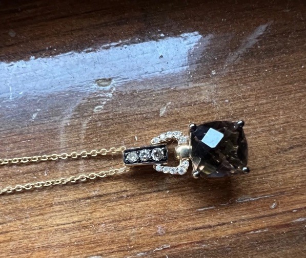 Le Vian 14kt Gold Diamond & Smoky Quartz Cushion Cut Pendant Necklace