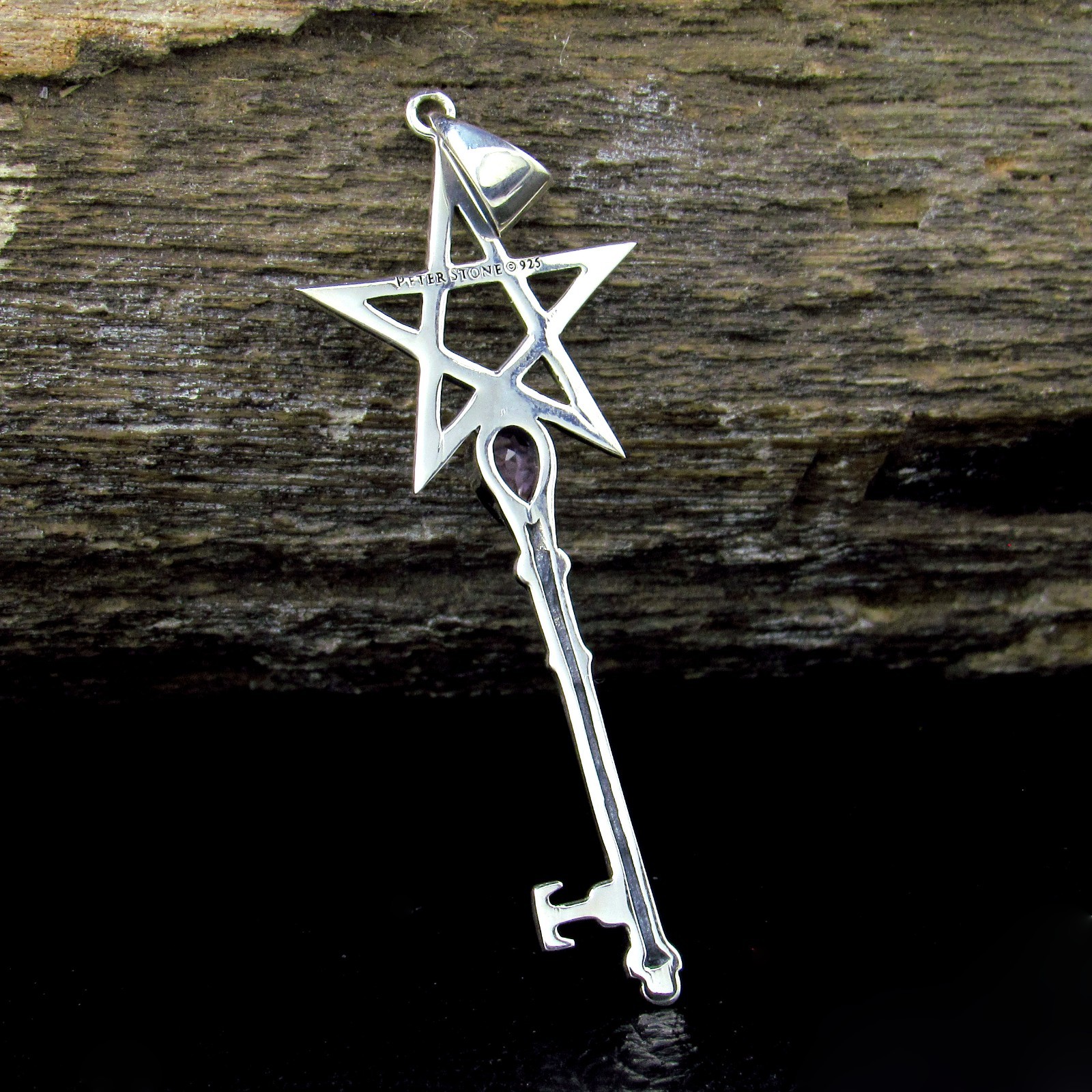 Solid 925 Sterling Silver Pentagram Key Pendant Wiccan Pagan Witchcraft Jewelry