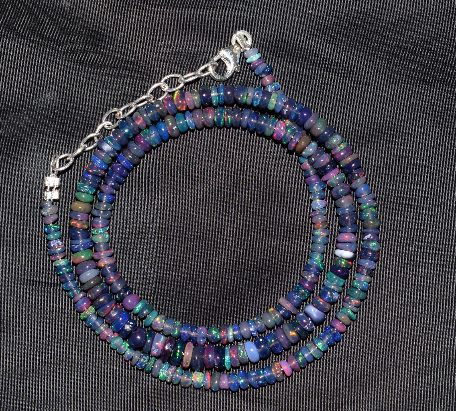 16″Natural Ethiopian Opal Gemstone Beads Necklace 925 Sterling silver F3746