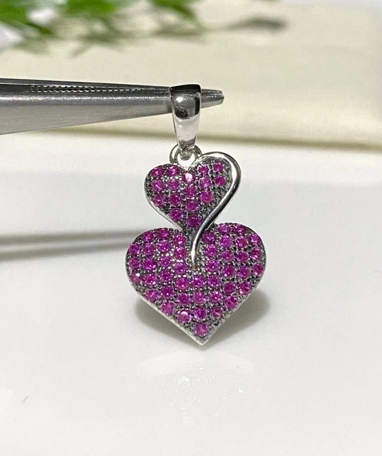 1.35Ct Round Cut Lab Created Ruby Heart Cluster Pendant 14K White Gold Plated