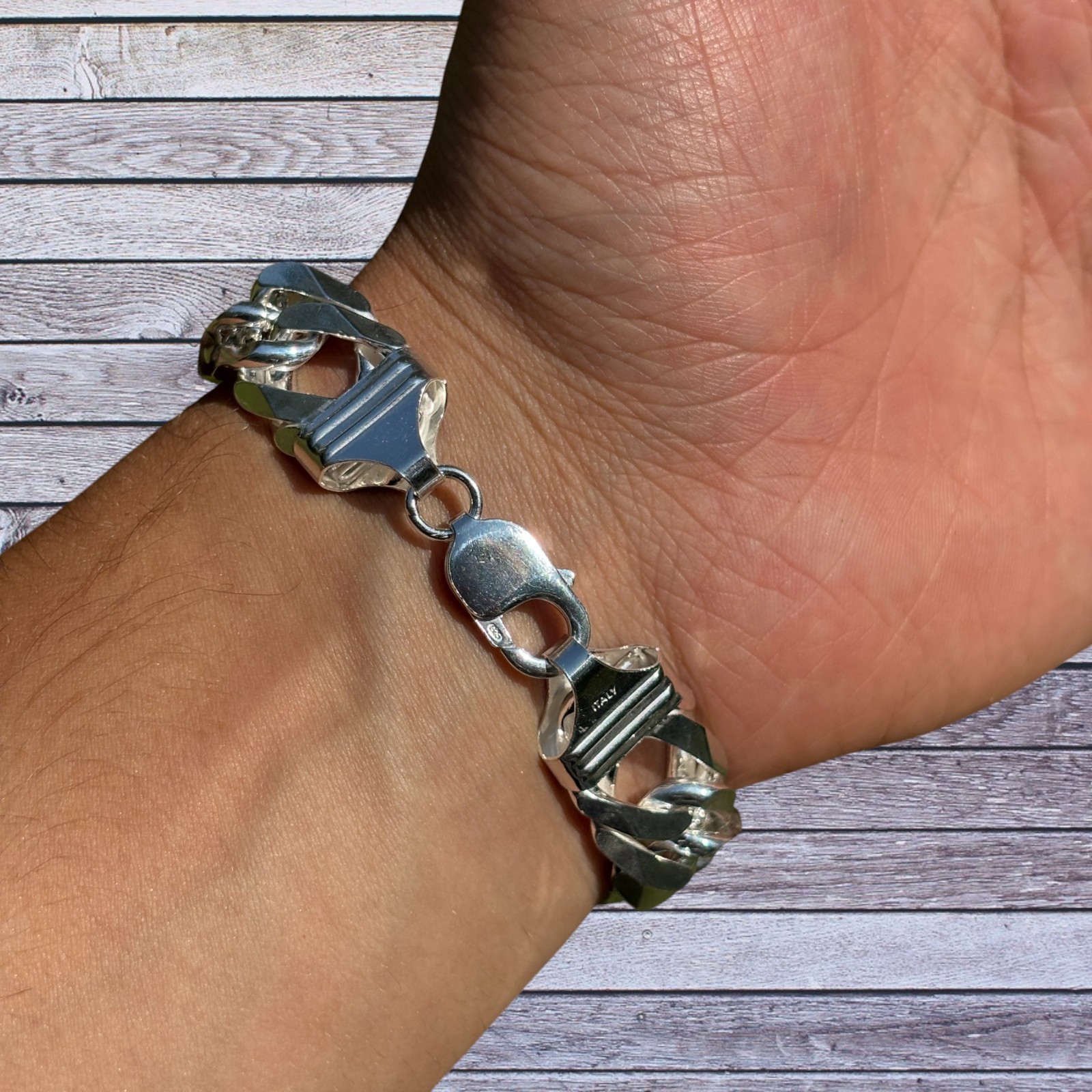 16mm Double Curb Link Bracelet – Real Solid 925 Sterling Silver MADE IN ITALY