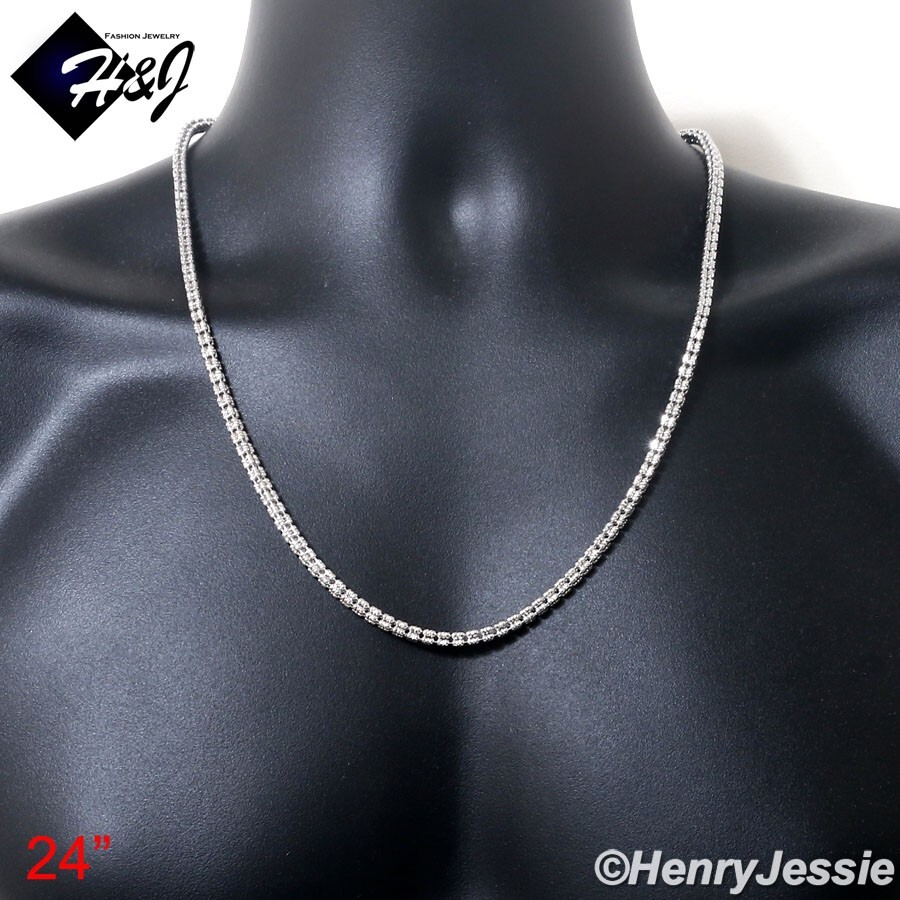 18″-24″MEN SOLID 925 STERLING SILVER 4MM DIAMOND-CUT ICE LINK CHAIN NECKLACE*N23
