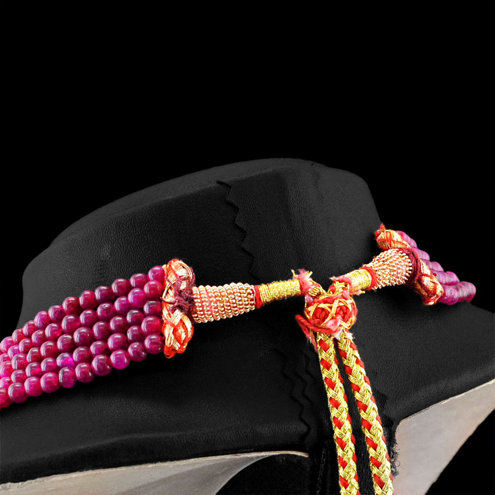 290.00 CTS EARTH MINED RED RUBY 5 STRAND ROUND BEADS HAND MADE NECKLACE (DG)