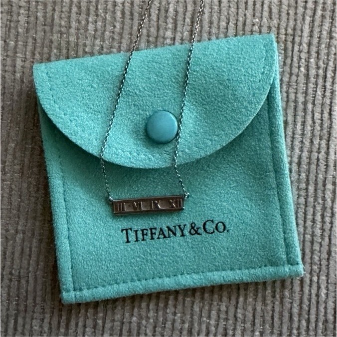 Tiffany & Co. Atlas Sterling Silver 925 Rectangle Bar Pendant Cable Necklace