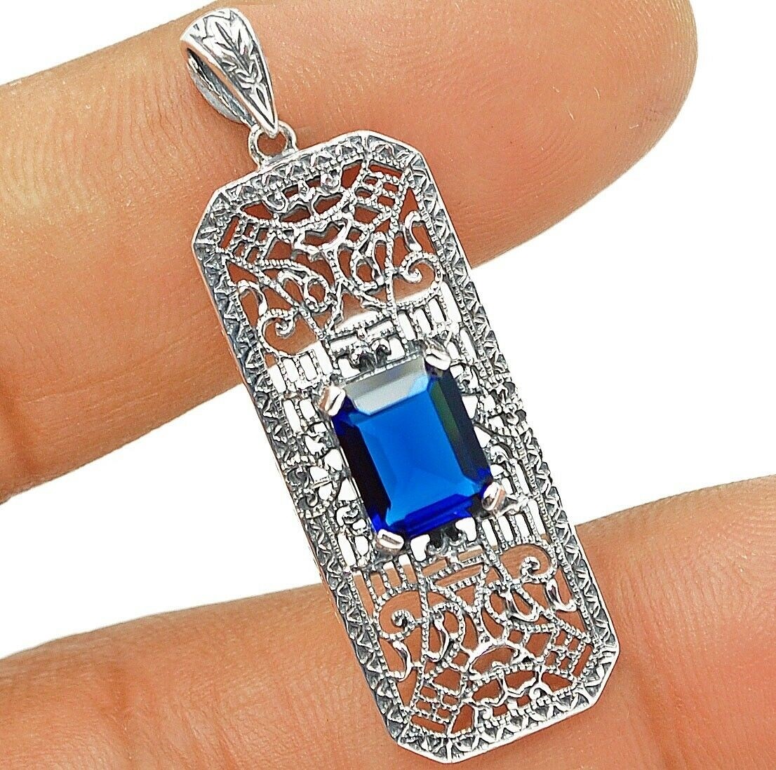 2CT Heat Treated Kyanite 925 Solid Sterling Silver Victorian Style Pendant