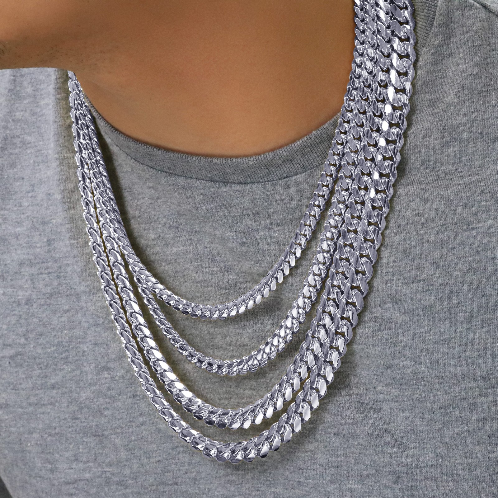 10K White Gold Solid 2.7mm-7mm Miami Cuban Chain Necklace Mens Womens 16″- 30″