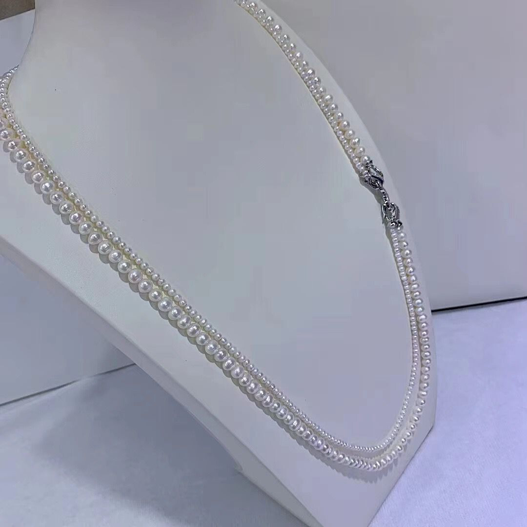 gorgeous two strands 4-8mm south sea white pearl necklace 18″19″