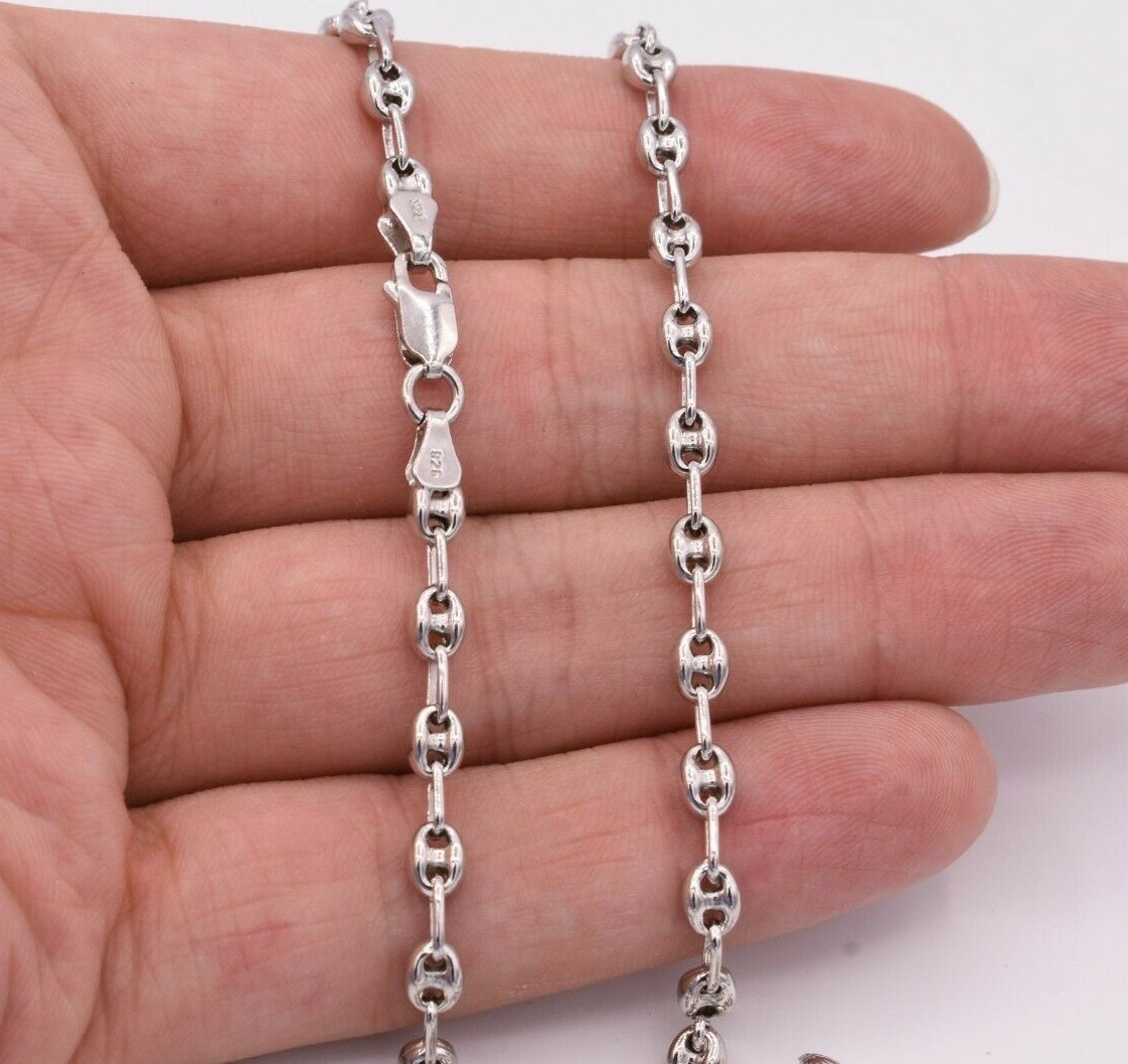 4.5mm Puffed Anchor Mariner Chain Necklace 14K White Gold-Plated Silver 925