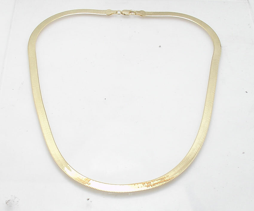 Reversible Herringbone Chain Necklace 14K Yellow Gold Plated Two-tone Silver