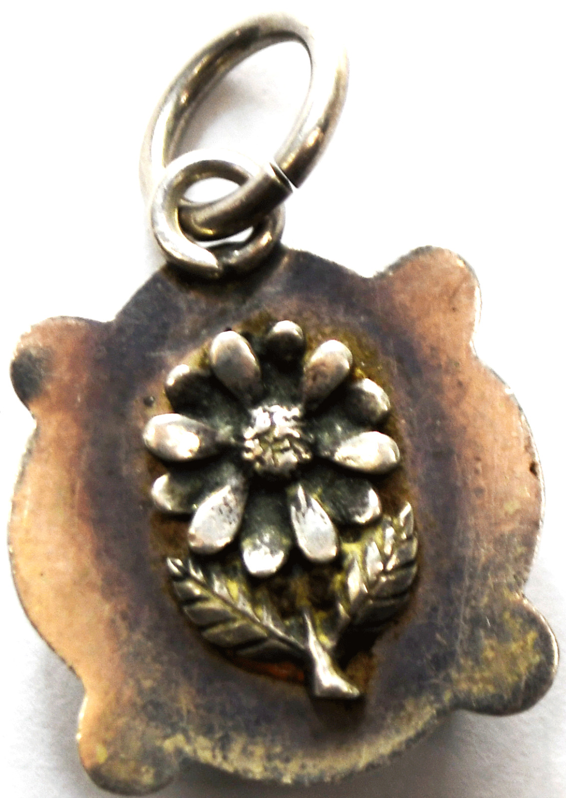 Sterling Square Black Onyx Flower Daisy Reversible Pendant Charm 26mm x 21mm