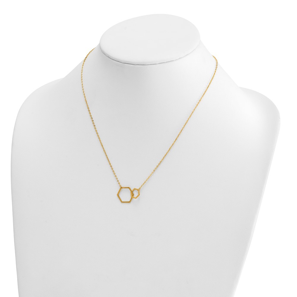 14K Yellow Gold Polished Intertwined Hexagons Necklace 18″