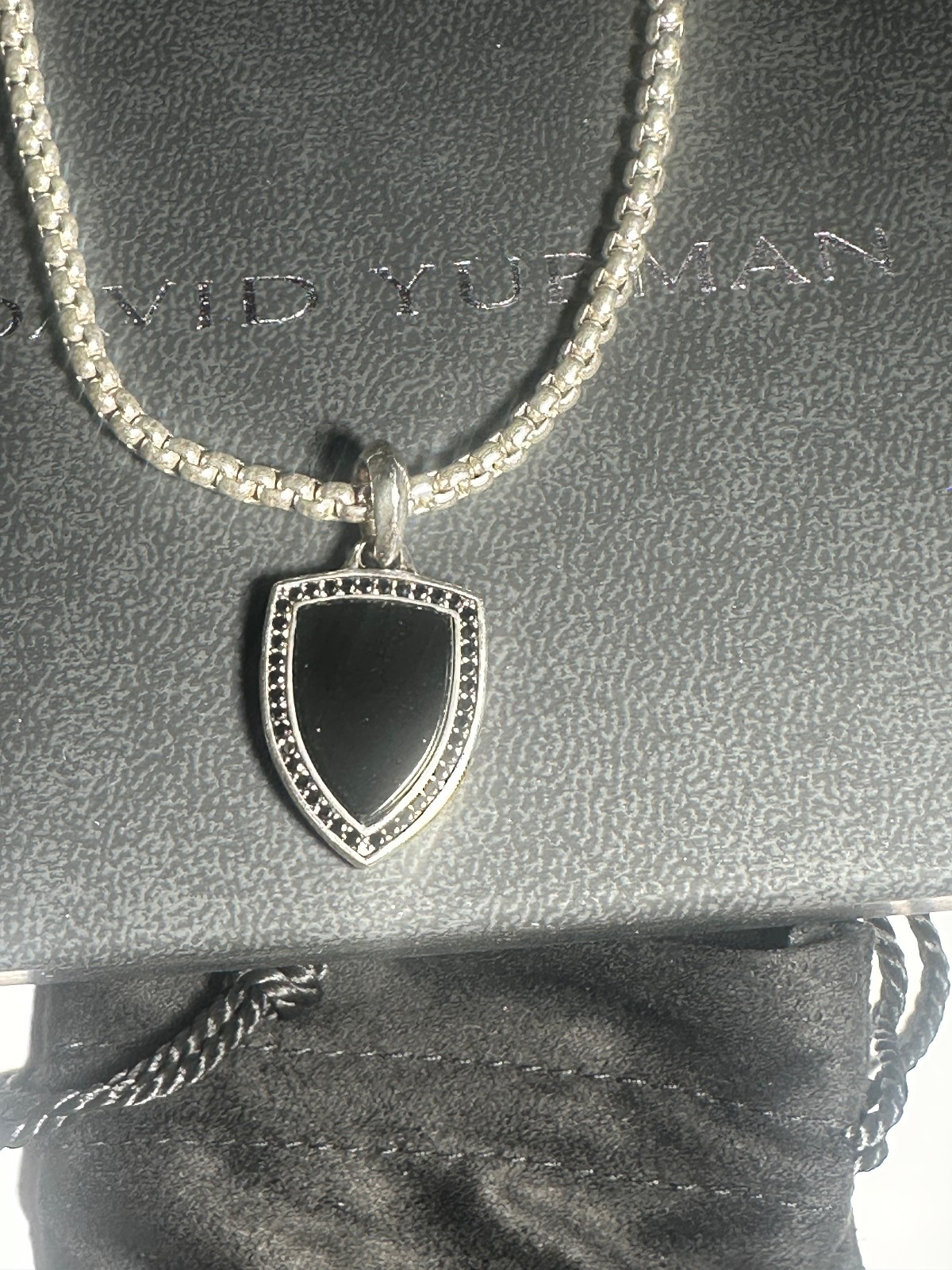 925 David Yurman Shield Amulet Necklace with Black Onyx & Pave Black Diamonds