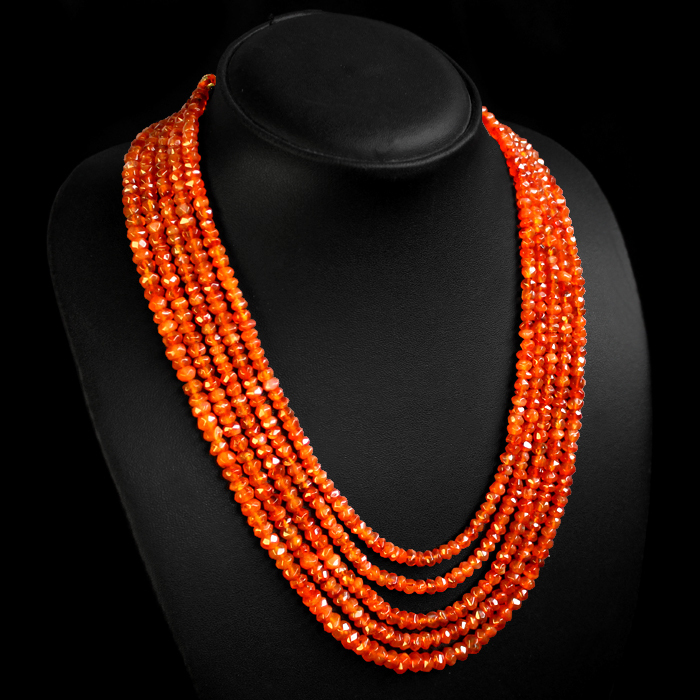 MOST EXEBURENT RARE 406.00 CTS NATURAL 5 STRAND ORANGE CARNELIAN BEADS NECKLACE