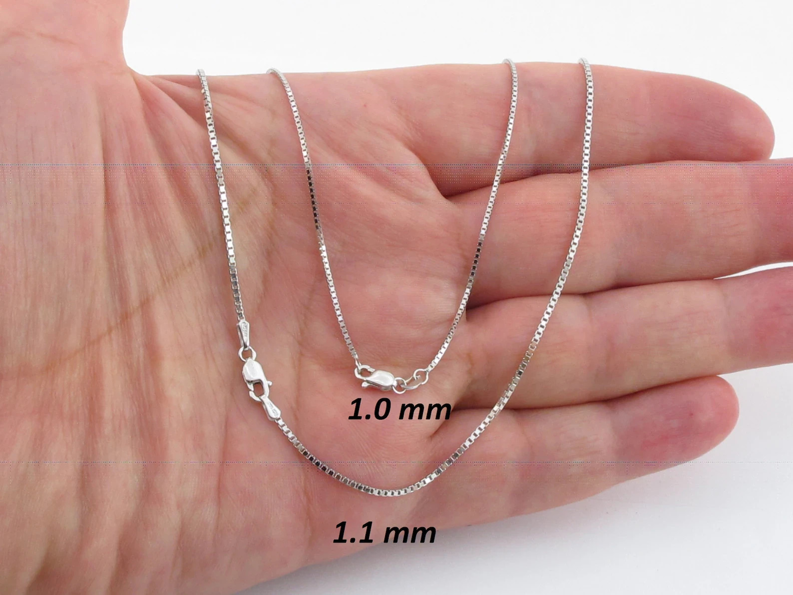 14k Solid White Gold Box Chain: ( 16″- 30″ ) (0.5 – 1.4 MM ) – Not Hollow