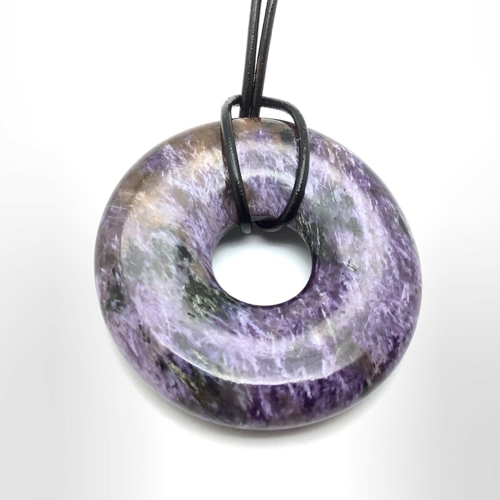 Siberian Charoite Bi Disk Pendant Large & Thick Purple Necklace Siberia 40 mm #9