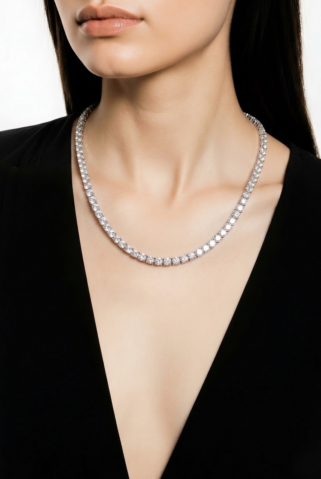 925 Sterling Silver 16” 3MM Moissanite Tennis Necklace – 11.01 CTW | GRA Cert