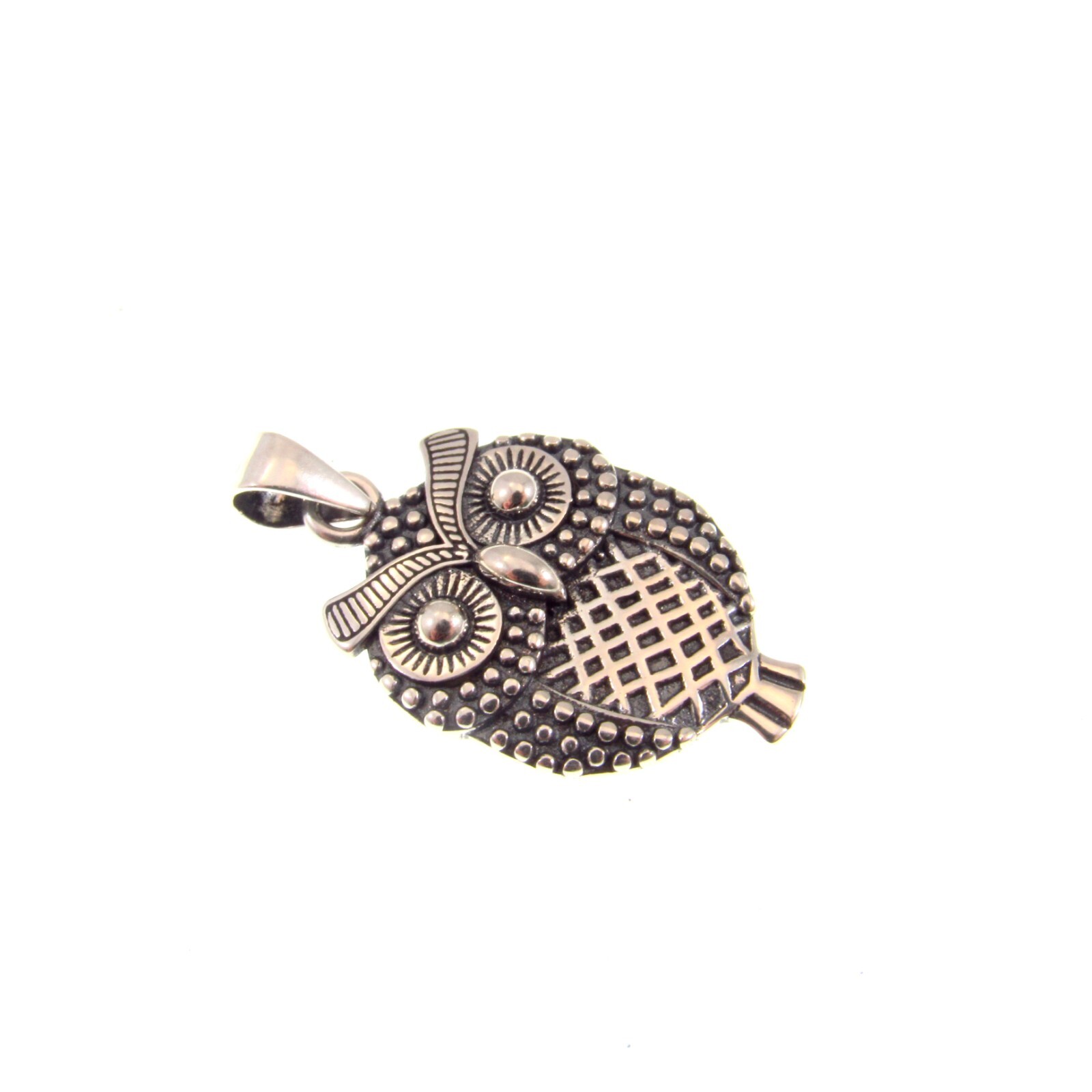 Solid 925 Sterling Silver Textured Retro Owl Pendant Charm, Cottagecore Jewely