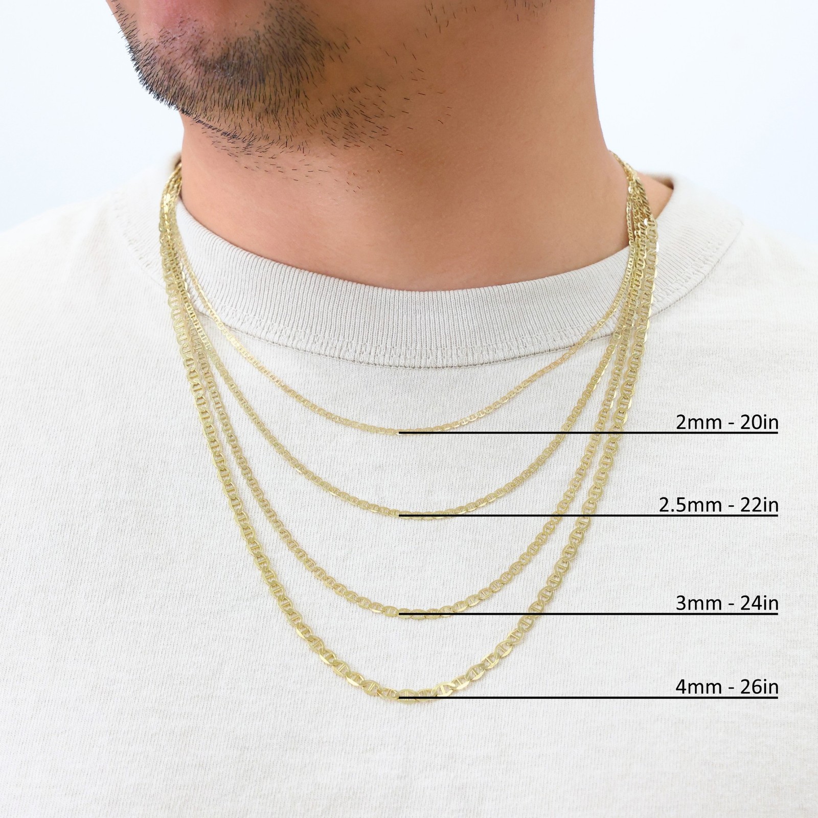 14K Yellow Gold Solid 2mm-7.5mm Mariner Anchor Flat Link Chain Necklace 16″- 30″