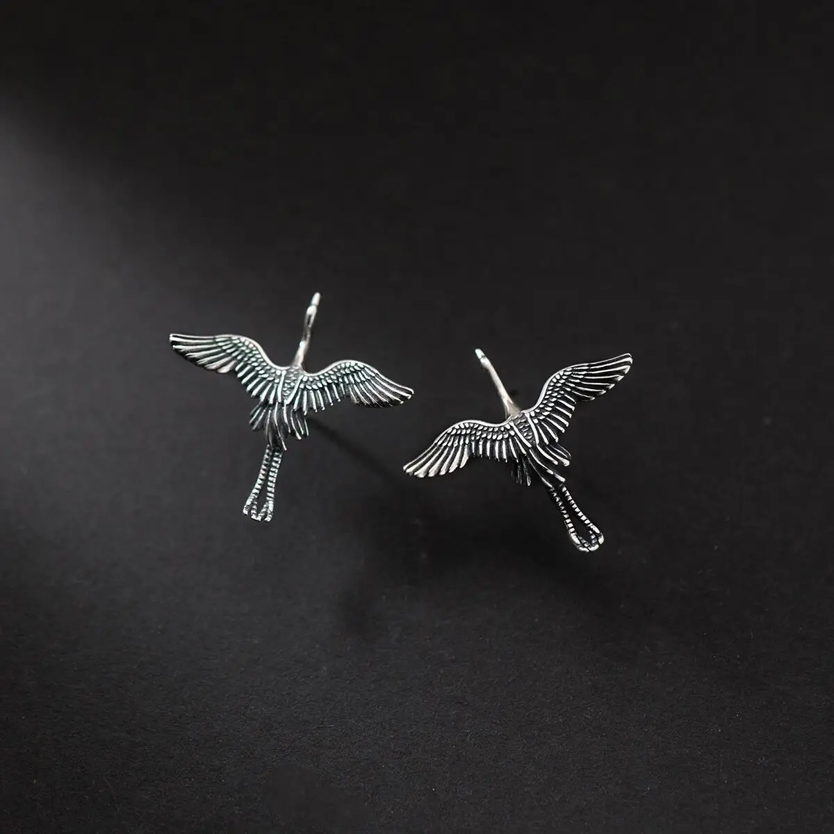 925 Sterling Silver Flying Crane Earrings Retro Bird Animal Fashion Jewelry Gift
