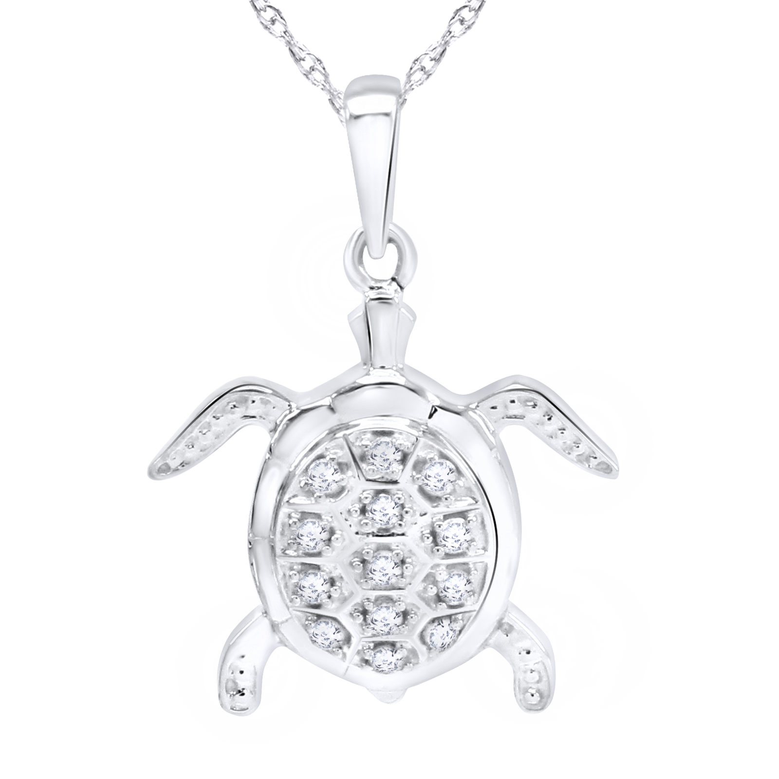 0.10 Ct Natural Diamond Turtle Pendant 14K Gold Plated Sterling Silver