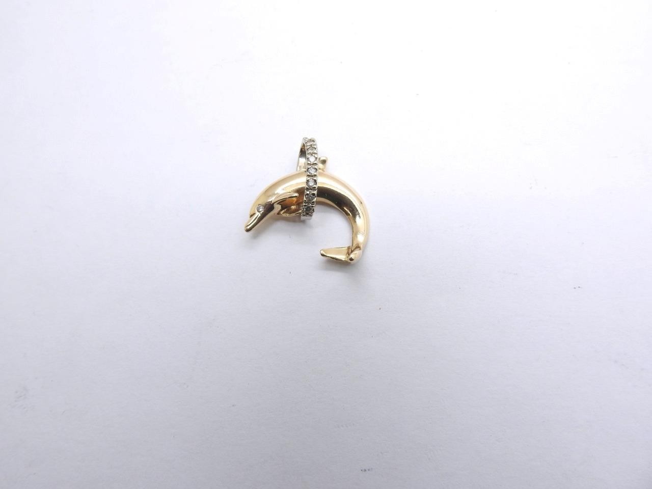 14K Multi Tone Gold Diamond Jumping Dolphin Pendant 4.5 Grams