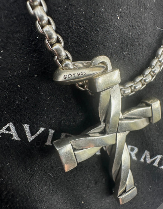 925 Silver David Yurman Cross Pendant 36mm Chain Necklace 24 in
