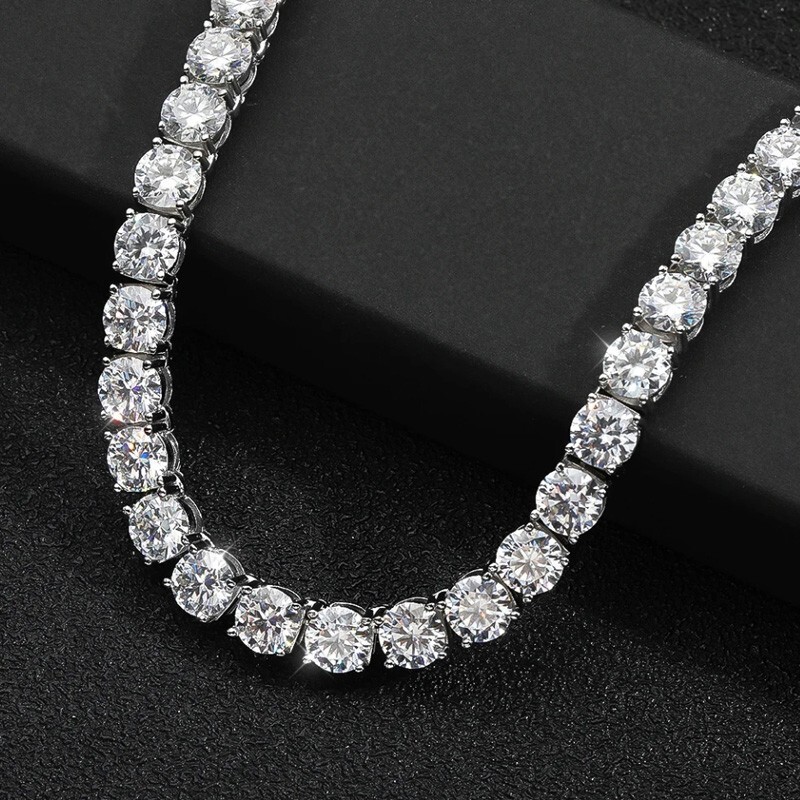 6.5mm Round Real Moissanite Tennis Necklace Hip Hop 925 Sterling Silver Chain
