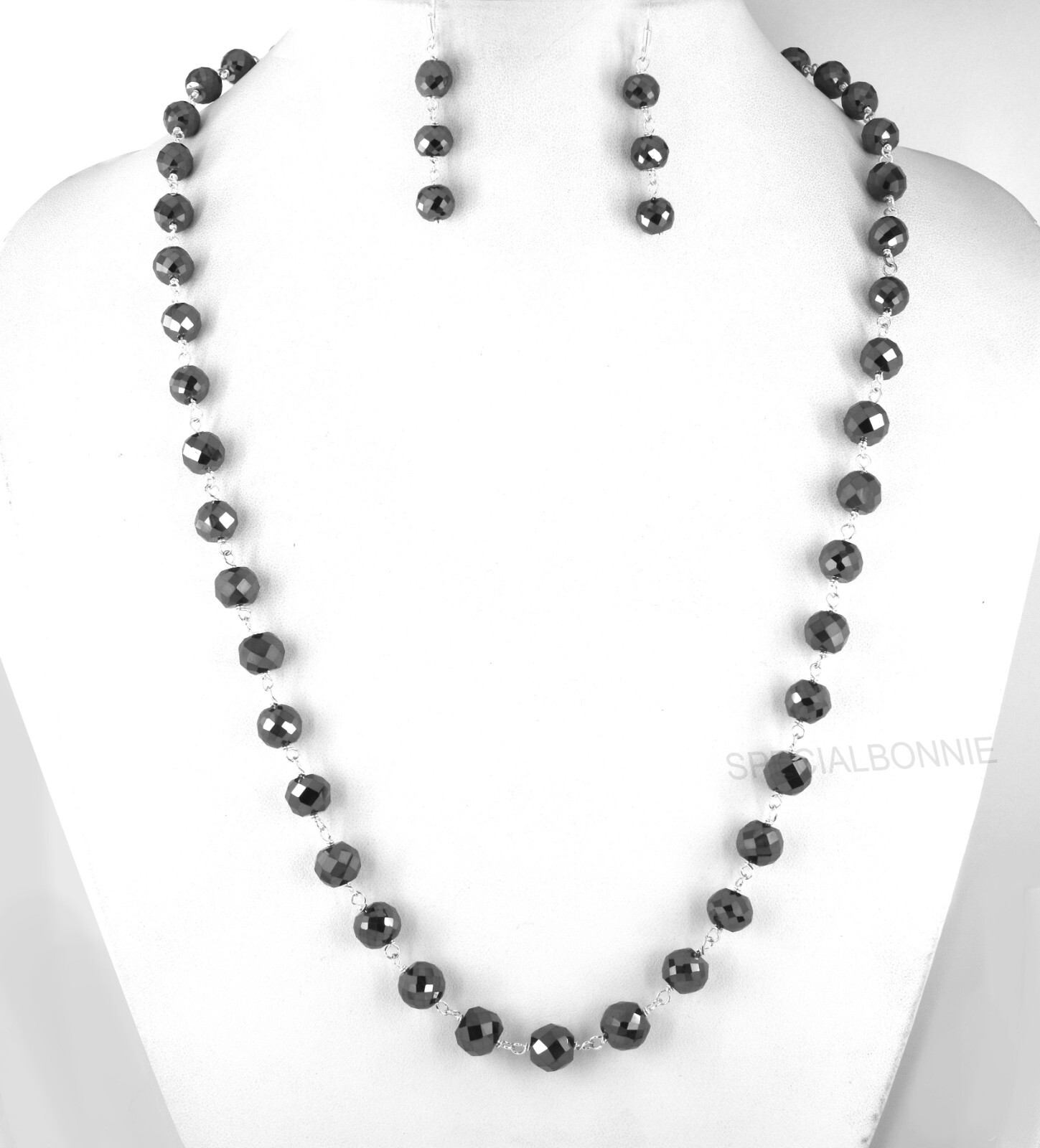 24 Inches, 7 mm to 9 mm Black Diamond Necklace With Earrings! FREE Diamond studs