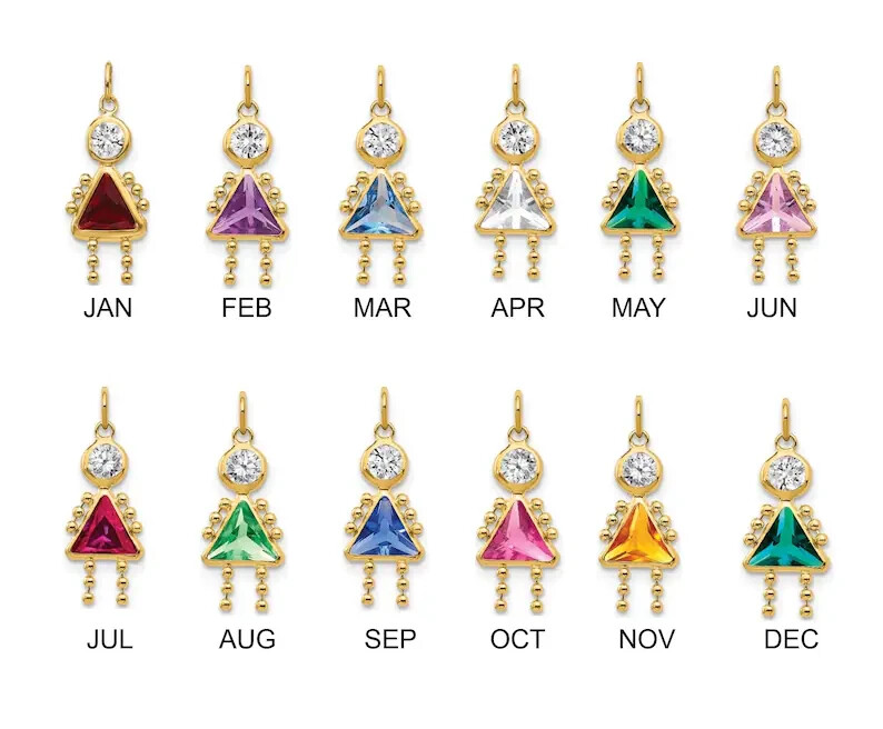 REAL 14K GOLD Birthstone Kids Charms Pendants Girl January to December .7″x .4″