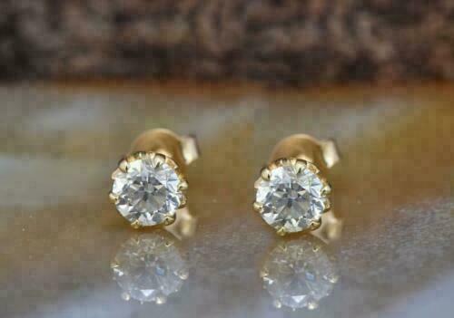 2.00 Ct Round Cut Diamond Solitaire Stud Earrings 14k Yellow Gold Finish