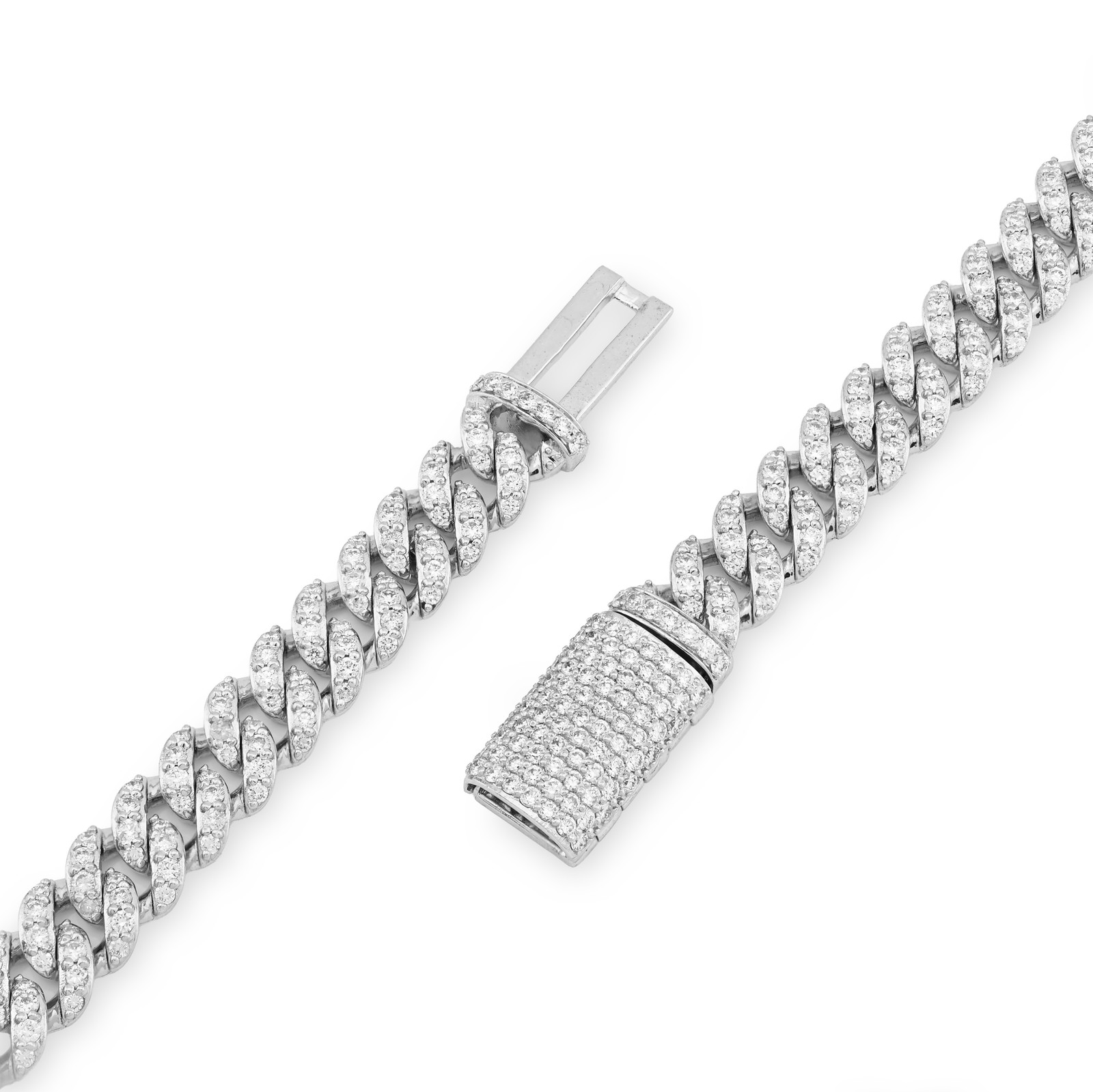 7.5MM 925 Sterling Silver 10CTW Lab Diamond Cuban Chain 59.7g 22 Inches Necklace