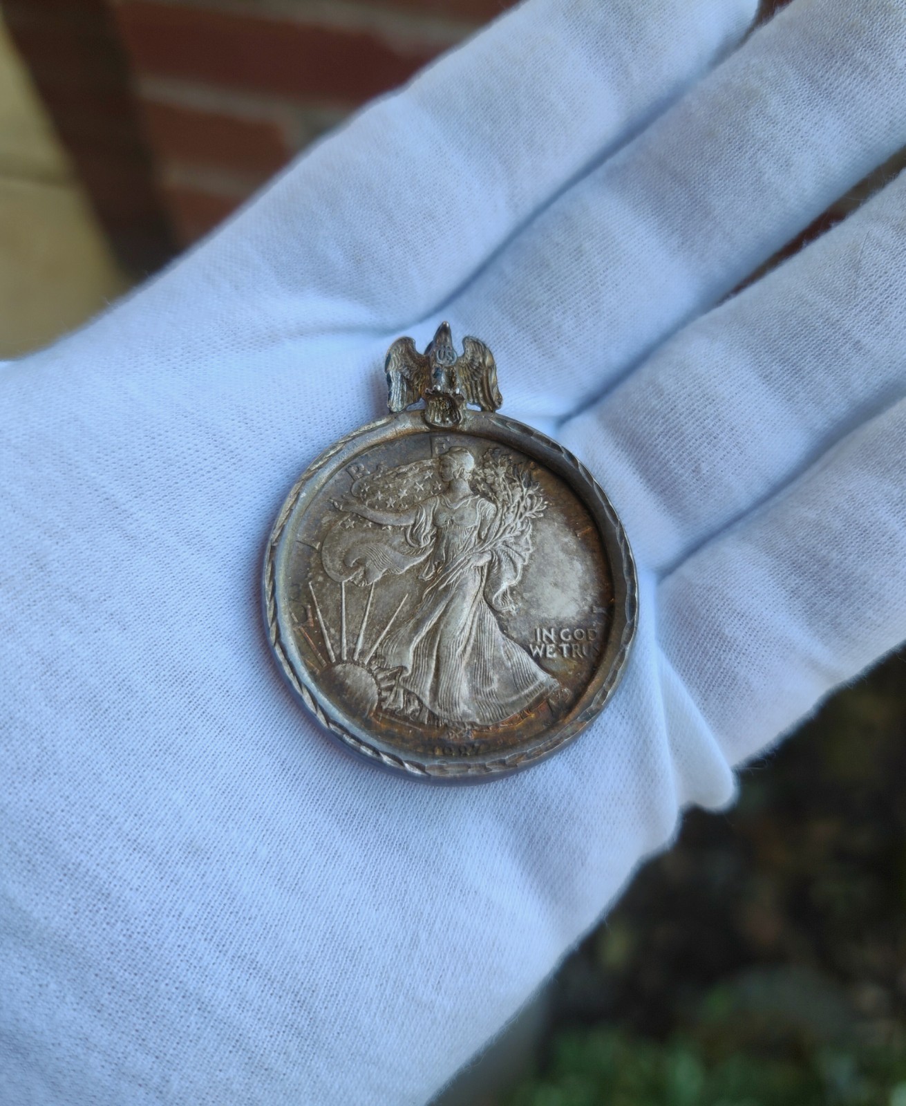 1987 American Silver Eagle 1 oz .999 Coin Pendant w/ Handmade Sterling Bezel