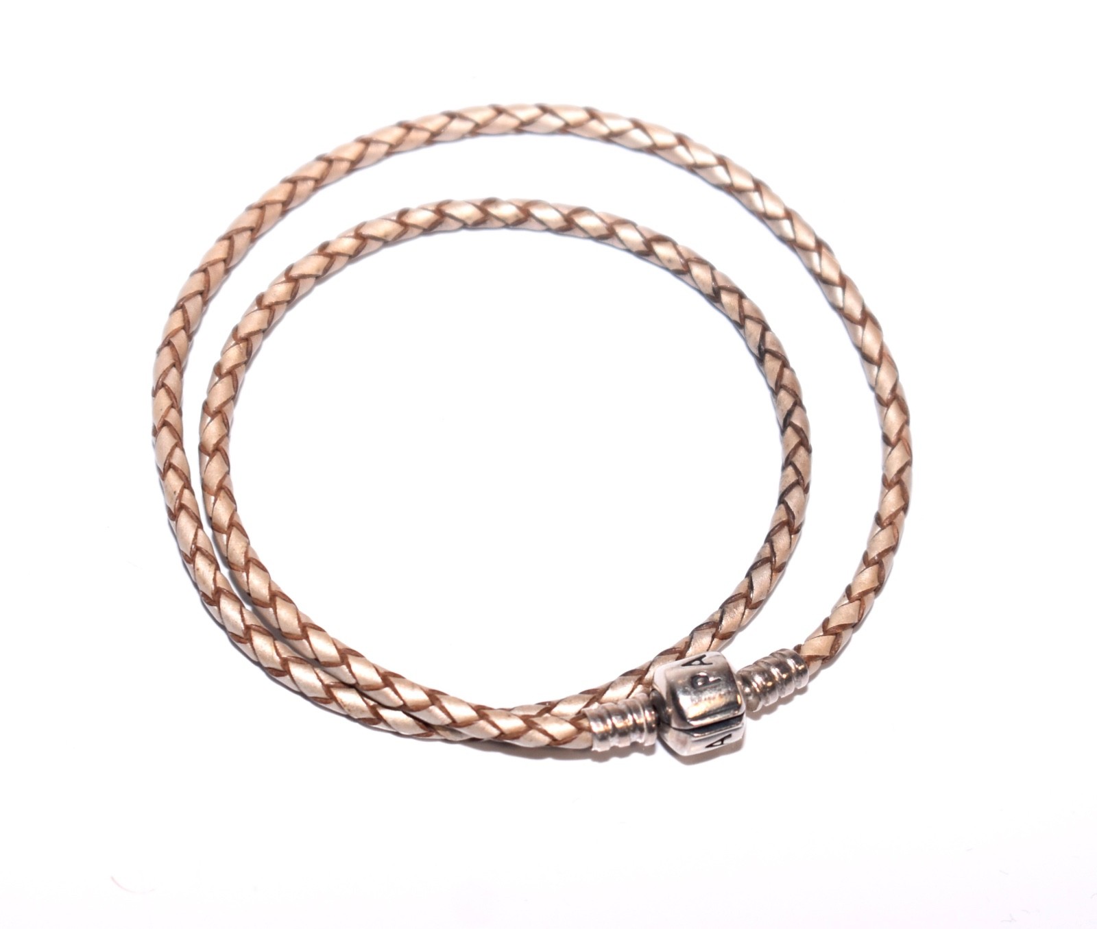 Pandora * 16″ BRAIDED LEATHER CHARM NECKLACE * Sterling Silver Barrel Clasp