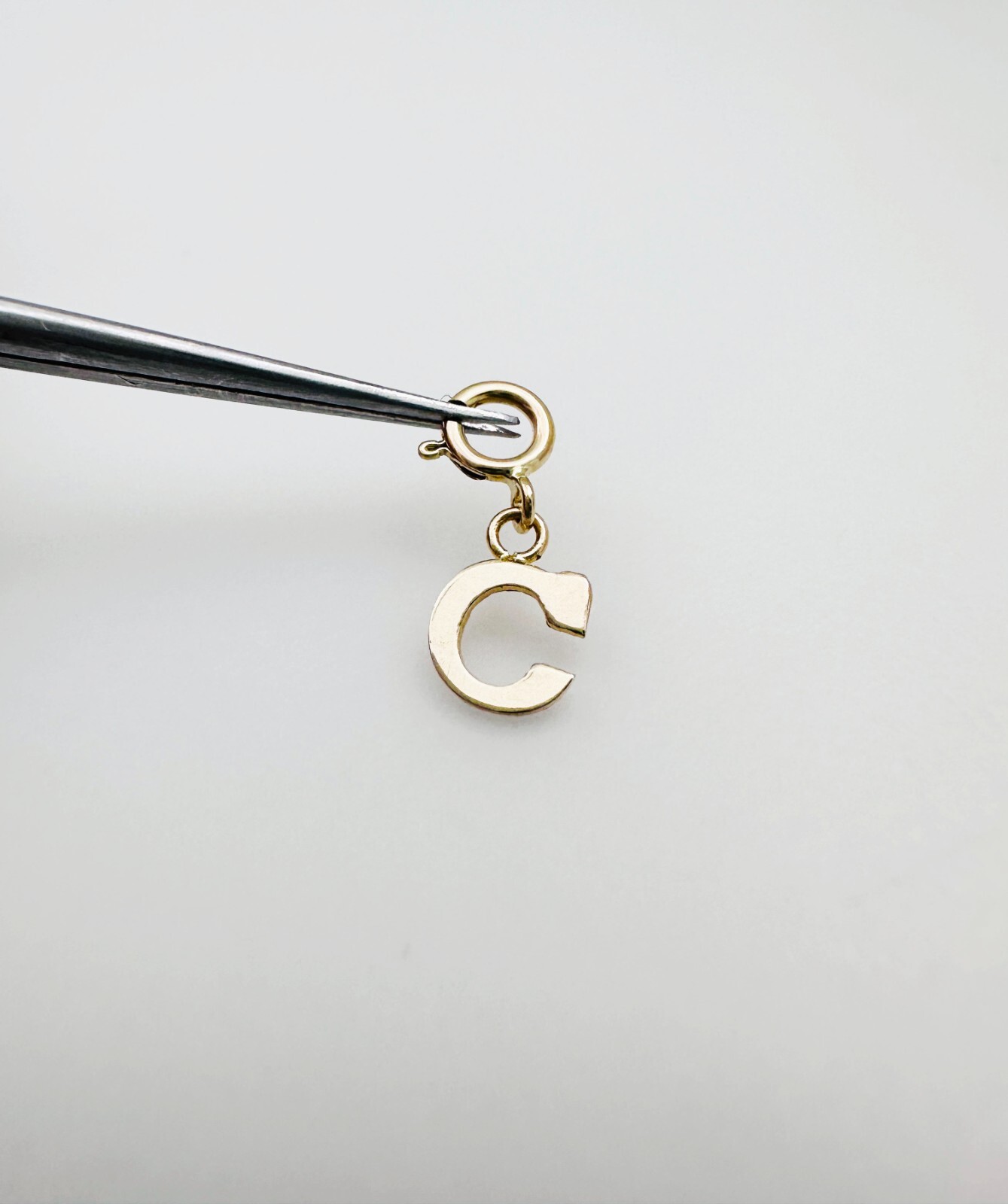 14K Solid Yellow Gold Mini/Very Small ‘C’ Initial Charm Pendant w/Spring Clasp