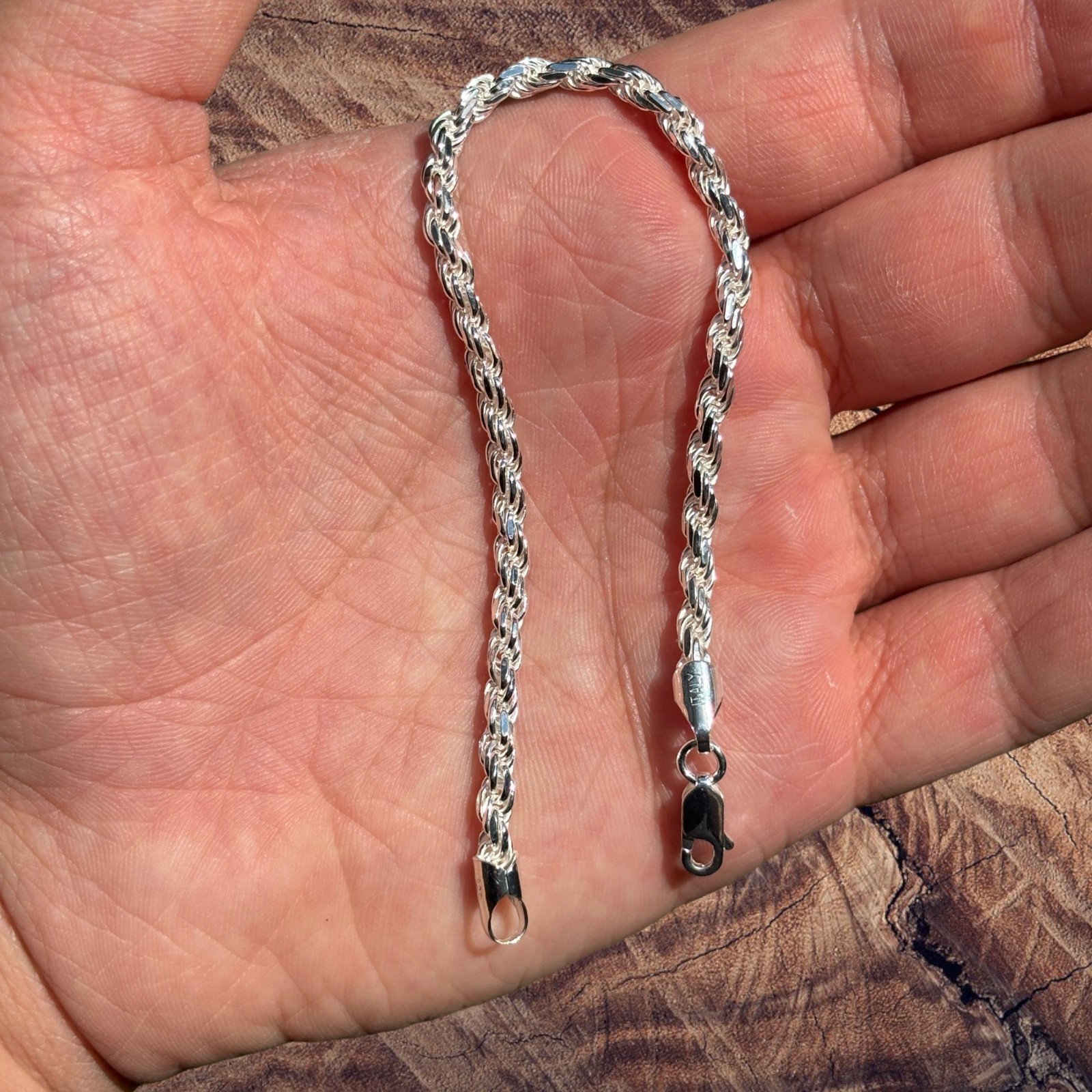 4mm Diamond Cut Rope Bracelet – Solid 925 Sterling Silver Or 14k Gold Vermeil