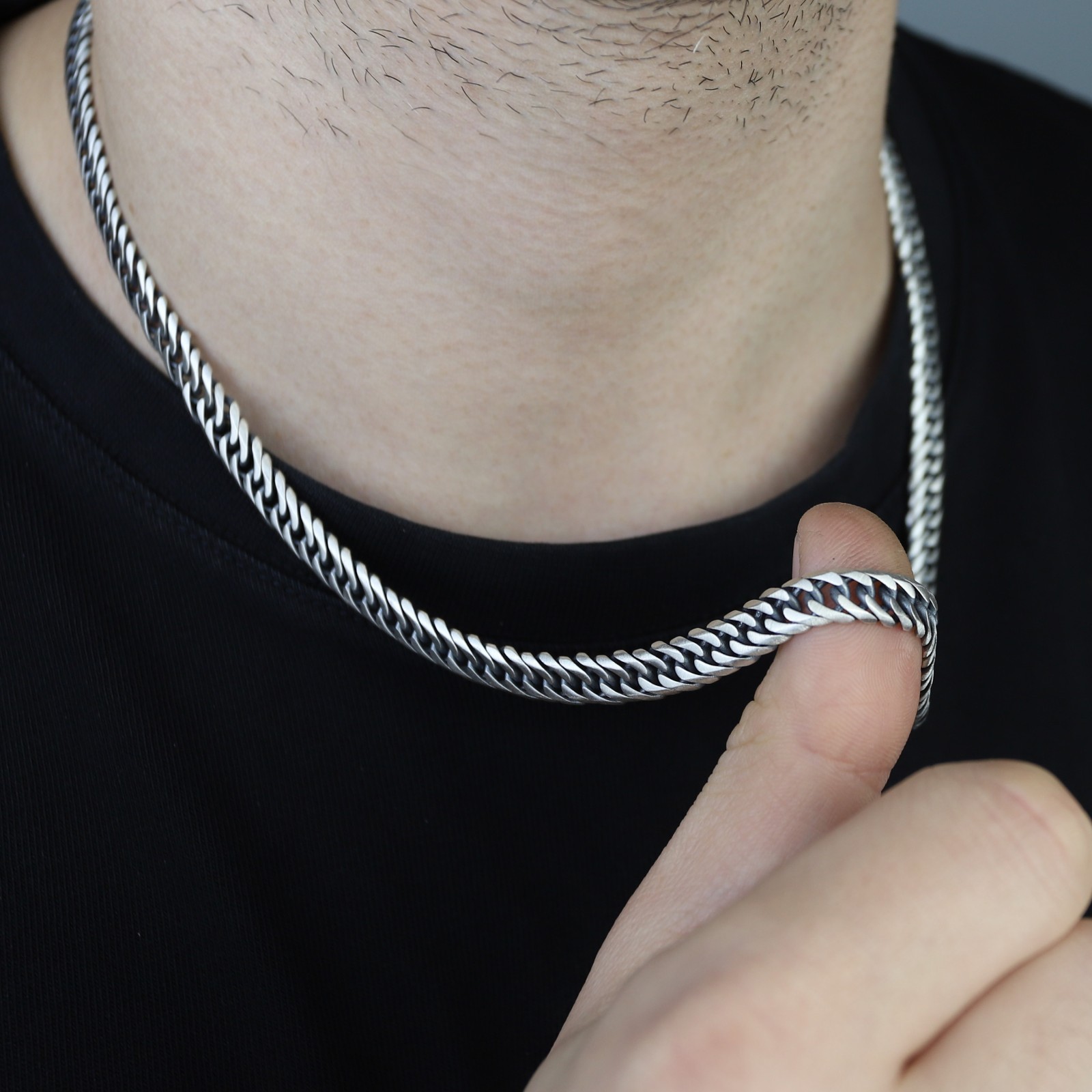 Solid Silver Men Cuban Curb Necklace, Thick Cuban Gourmet Necklace