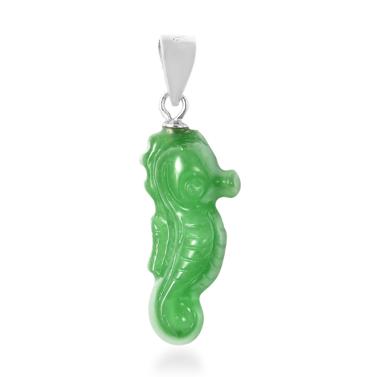 7.00ctw Green Jade Carved Sea Horse Pendant in Sterling Silver