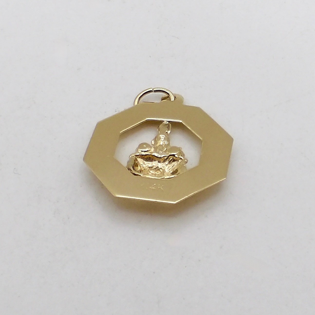 Solid 14k Gold Happy Birthday Cake Candle Natural Sapphire Ruby Charm Pendant