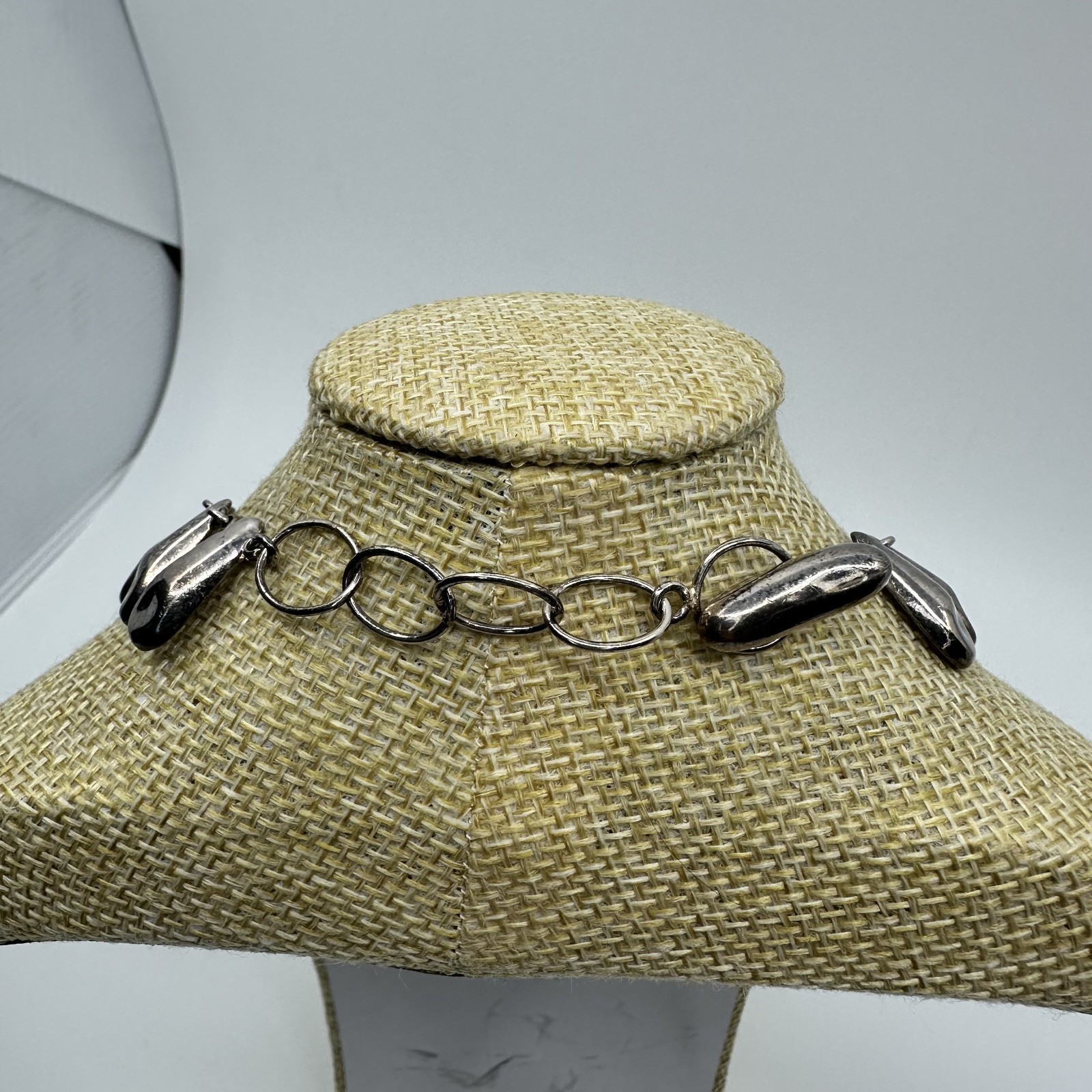 Mexico 925 Sterling Silver Teardrop Fringe Bib Necklace 53.6g 16 Inch
