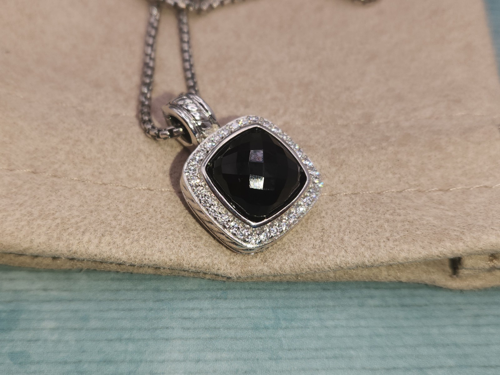 David Yurman 925 Sterling Silver Black Onyx pave 16mm albion Necklace 18″