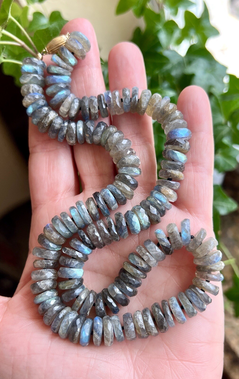 Genuine Labradorite (352cts) 14k Strand/String Beaded Necklace, New 18.5″