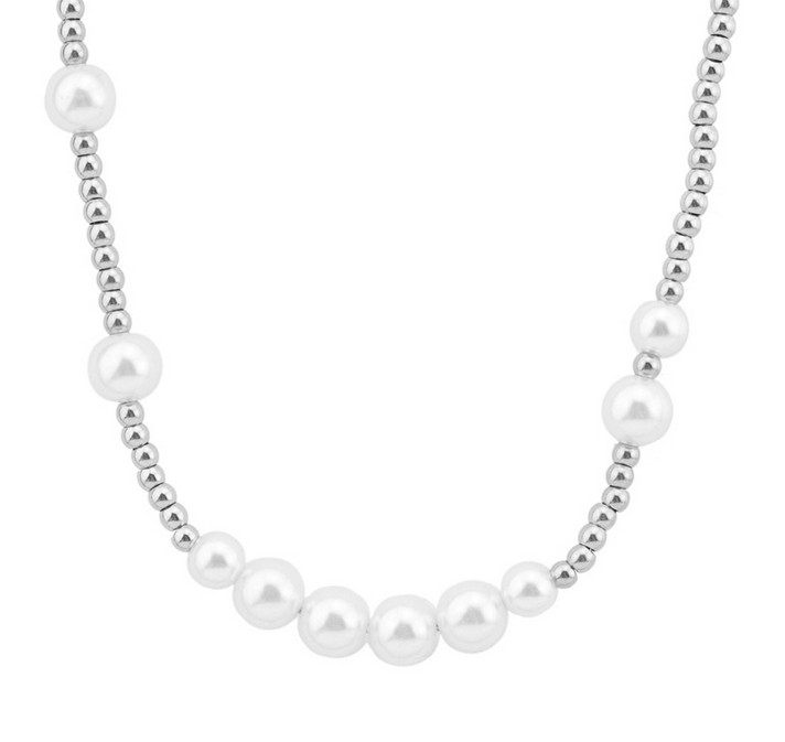 18″ 7-9mm natural south sea genuine white pearl necklace unique 2088