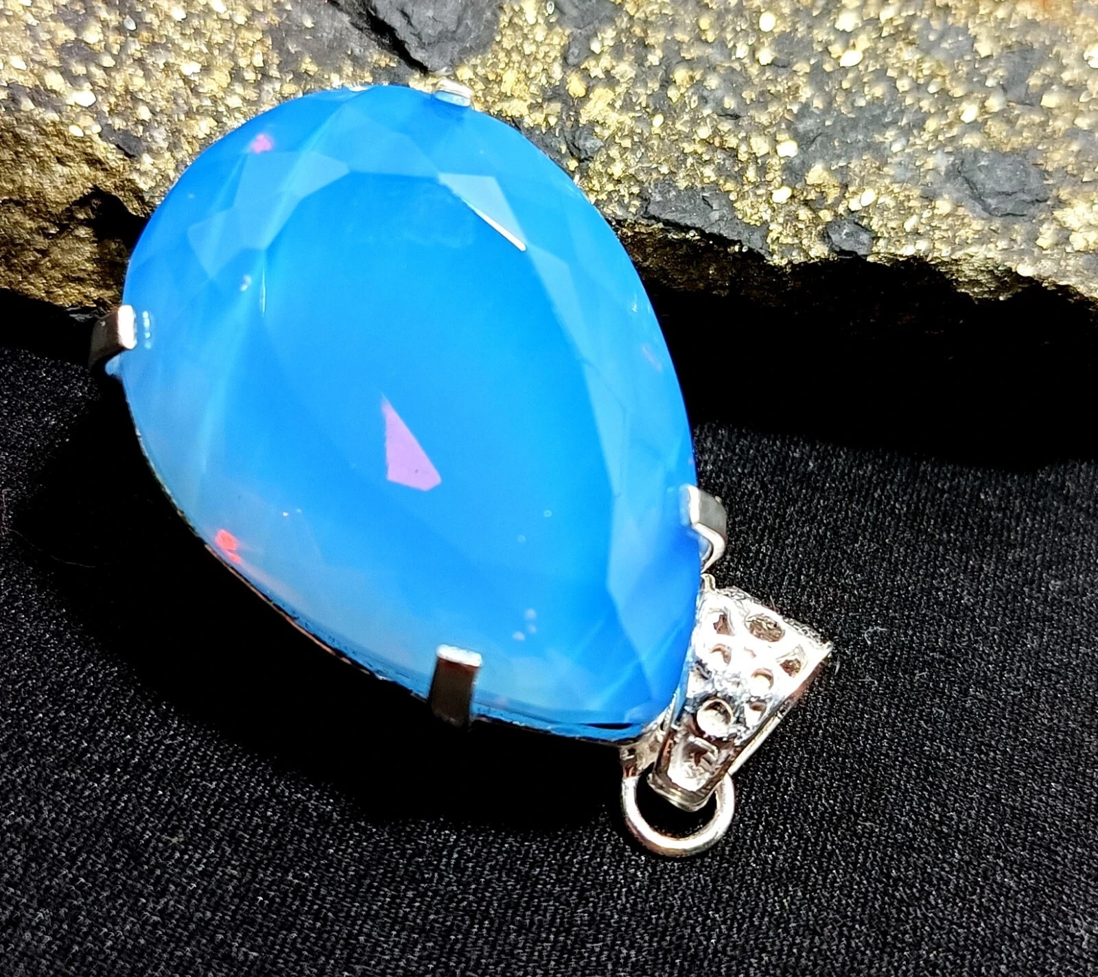 Natural Blue Opal 106 Ct Pear Cut 925 Sterling Silver Fine Jewelry Pendant