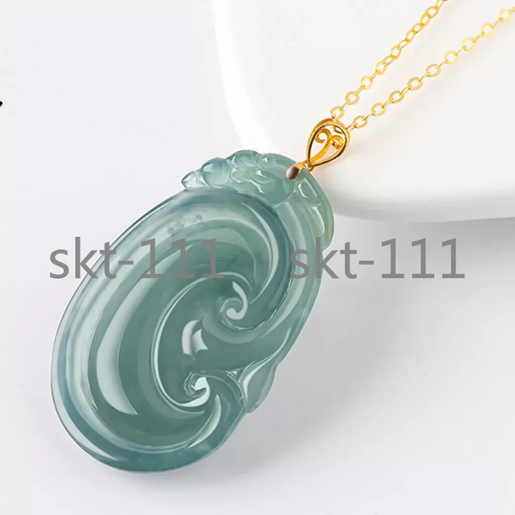 Certified Ice Green Blue water A Jade jadeite 18K Solid Gold RuYi Pendant