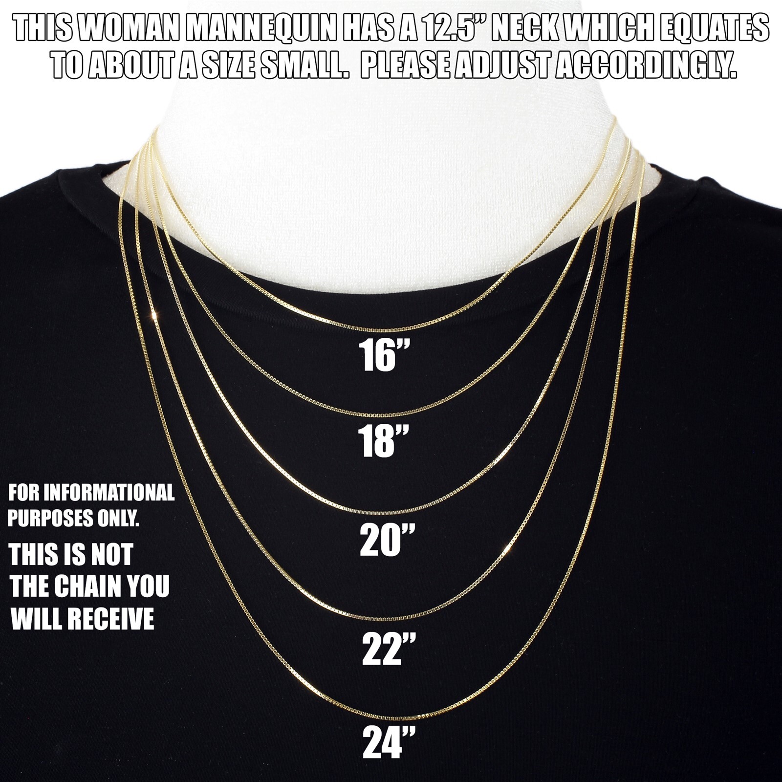 Guaranteed 10K Yellow Gold Solid Box Chain Necklace 0.6mm 14″-24″