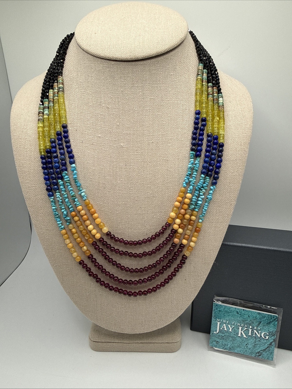 Jay King Natural Multi Gemstone 5 Strand 925 Beaded Waterfall Necklace