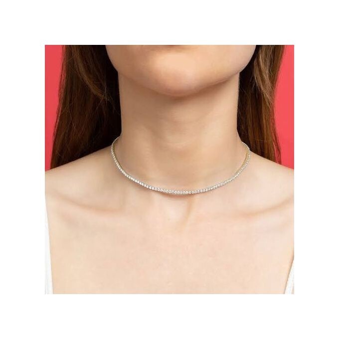 925 Sterling Silver Tennis Choker Necklace – White CZ Stones | Valentine’s Gift