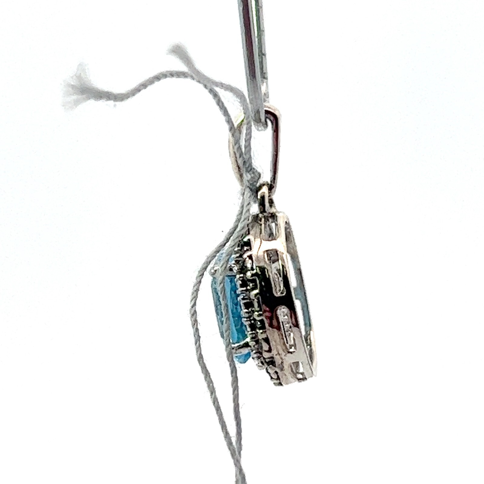 Sterling 1.25ct Oval Swiss Lab Created Blue Topaz .02ct Diamond Halo Pendant